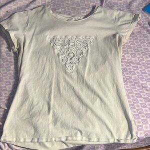 Guess Cream T-Shirt with Embroidered Logo